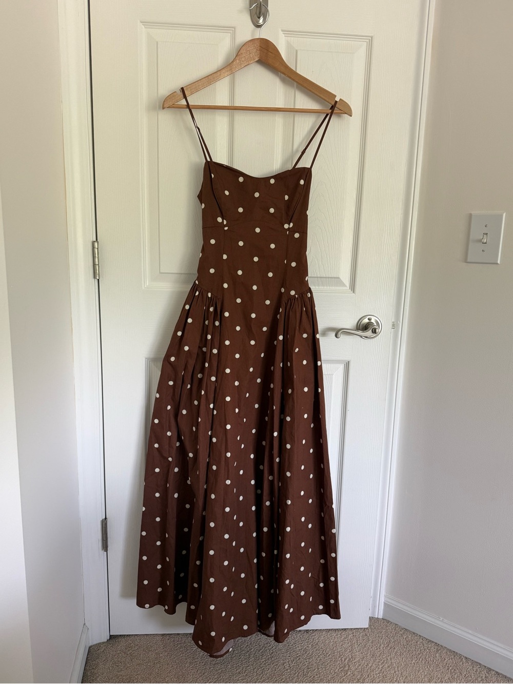 NWT Caroline Constas Brown Polka Dot Cotton Spaghetti Strap Sundress Size XS